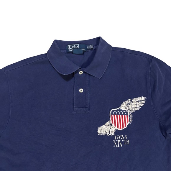 Polo Ralph Lauren Men's Navy Blue Custom Fit Polo Shirt Embroidered Wings Size M - Picture 3 of 11